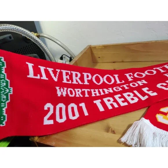 OFFICIAL LIVERPOOL 2001 TREBLE CUP WINNERS RARE SCIARPA SCARF BUFANDA ~56x7" - Picture 2 of 8